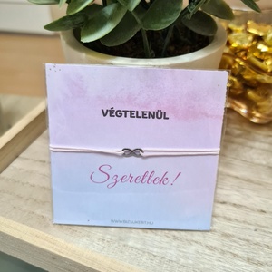Végtelen jel medálos zsinór karkötő kísérőkártyával - ékszer - karkötő - karkötő medállal - Meska.hu
