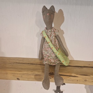 Játék textil cica táskával, Játék & Sport, Baba & babaház, Baba, Baba-és bábkészítés, Patchwork, foltvarrás, MESKA