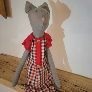 Játék textil cica kockás ruhában, Játék & Sport, Baba & babaház, Baba, Baba-és bábkészítés, Patchwork, foltvarrás, MESKA