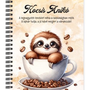 Személyre szabható - Mosolygós Kávés lajhár mintás A6-os füzet, Otthon & Életmód, Papír, írószer, Jegyzetfüzet & Napló, , MESKA