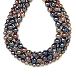 Achát fazettált aura sötét barna golyó 5-6mm  ékszerkészítő alapanyag (füzér), Kellékek & szerszámok, Ásvány alapanyag, Ásványfüzér, , MESKA