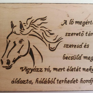 Dekoratív lovas  tábla, Otthon & Lakás, Dekoráció, Fali és függő dekoráció, Felirat, Gravírozás, pirográfia, Famegmunkálás, Meska
