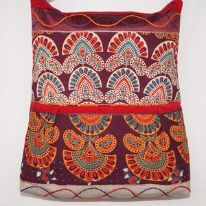 Tűznyelv, bordó-narancs, 2 oldalt, különböző mintával díszített, nagy méretű válltáska -  - Meska.hu