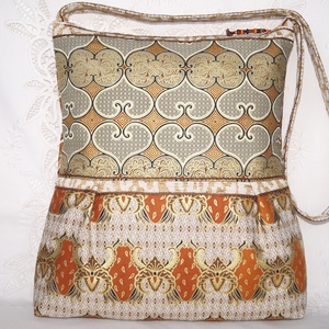  Arany-narancs-barna, indonéz mintás, nagy méretű, pakolós válltáska 2. - táska & tok - kézitáska & válltáska - válltáska - Meska.hu