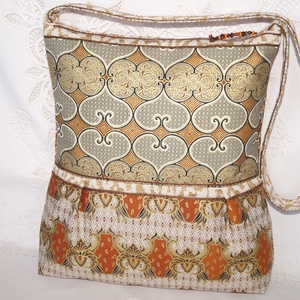  Arany-narancs-barna, indonéz mintás, nagy méretű, pakolós válltáska 2. - táska & tok - kézitáska & válltáska - válltáska - Meska.hu