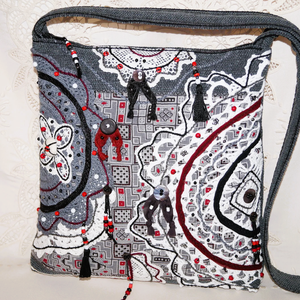 Fekete, szürke, fehér, bordó, csipkés, gyöngyös, vintage, bohém, cipzáros közepes méretű női válltáska zsebekkel - táska & tok - kézitáska & válltáska - válltáska - Meska.hu