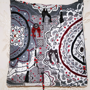 Fekete, szürke, fehér, bordó, csipkés, gyöngyös, vintage, bohém, cipzáros közepes méretű női válltáska zsebekkel - táska & tok - kézitáska & válltáska - válltáska - Meska.hu