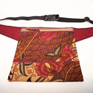 Barna, bordó, virágos, batikolt, fesztivál design övtáska, egyedi cipzáros övtáska indonéz batikolt pamutvászonból - táska & tok - övtáska - Meska.hu