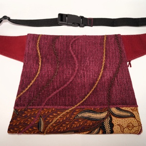 Barna, bordó, virágos, batikolt, fesztivál design övtáska, egyedi cipzáros övtáska indonéz batikolt pamutvászonból - táska & tok - övtáska - Meska.hu