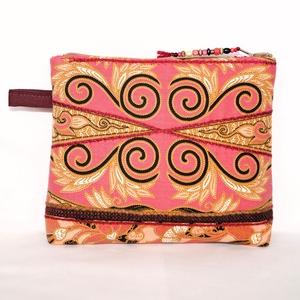 Bordó, barack, virágos, batikolt fesztivál tartóka, kozmetikai táska, cipzáros indonéz batikolt pamutvászon neszesszer - táska & tok - neszesszer - Meska.hu