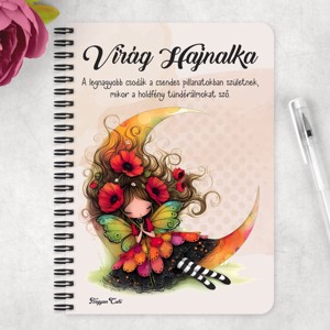 Személyre szabható - Ölelő pipacs tündérlány és a hold mintás A6-os füzet - otthon & életmód - papír, írószer - jegyzetfüzet & napló - Meska.hu