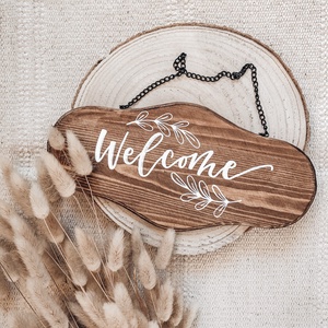 Welcome felirat - akasztós, Otthon & Lakás, Dekoráció, Ajtó- és ablak dekoráció, Ajtótábla, Fotó, grafika, rajz, illusztráció, Festett tárgyak, Meska