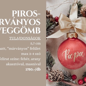 Egyedi feliratú karácsonyi üveggömb - piros márványos - karácsony - karácsonyi lakásdekoráció - karácsonyfadíszek - Meska.hu