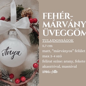 Egyedi feliratú karácsonyi üveggömb - fehér márványos - karácsony - karácsonyi lakásdekoráció - karácsonyfadíszek - Meska.hu
