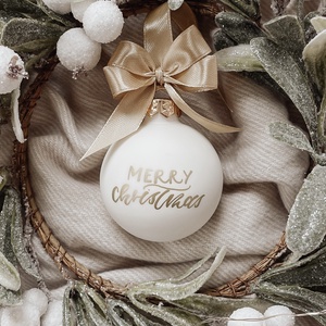 Egyedi feliratú karácsonyi üveggömb - törtfehér matt - Meska.hu