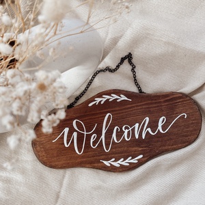 Welcome felirat - akasztós, Otthon & Életmód, Dekoráció, Ajtó- és ablak dekoráció, Ajtótábla, Fotó, grafika, rajz, illusztráció, Festett tárgyak, MESKA