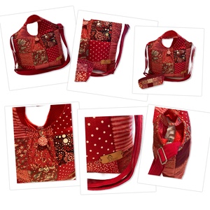 Piros/ bordó virágos patchwork válltáska / kézitáska - táska & tok - kézitáska & válltáska - vállon átvethető táska - Meska.hu