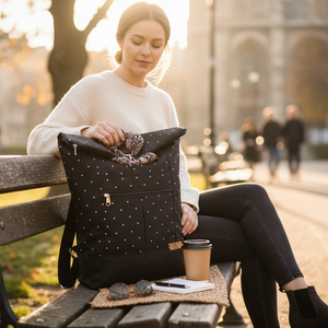 Fekete fehér pöttyös vízhatlan hátizsák, Táska & Tok, Laptoptáska, laptop hátizsák, , MESKA