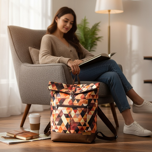 #HMG1 Blaur barna geometriai mintás vízhatlan rolltop hátizsák , Táska & Tok, Laptoptáska, laptop hátizsák, Varrás, MESKA