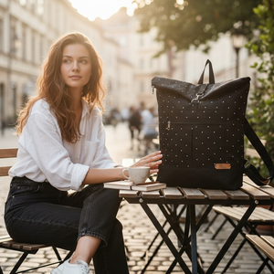 #HSM4 BLAUR fekete fehér pöttyös vízhatlan rolltop hátizsák, Táska & Tok, Laptoptáska, laptop hátizsák, , MESKA