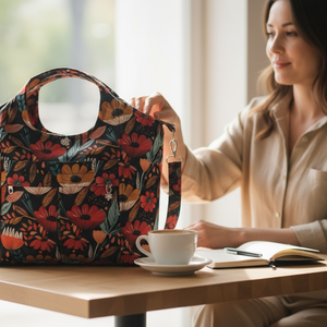 Blaur Fekete alapon piros virág mintás válltáska / kézitáska #TV1 - táska & tok - kézitáska & válltáska - válltáska - Meska.hu