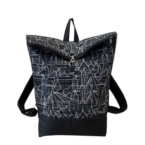 #HMM1 Fekete fehér város mintás vízhatlan rolltop hátizsák - táska & tok - laptoptáska, laptop hátizsák - Meska.hu