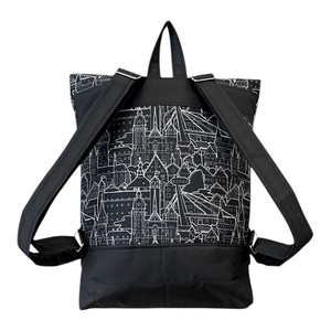 #HMM1 Fekete fehér város mintás vízhatlan rolltop hátizsák - táska & tok - laptoptáska, laptop hátizsák - Meska.hu