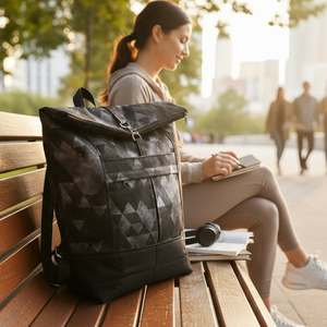 #HMG2 Fekete fehér geometriai mintás vízhatlan rolltop hátizsák, Táska & Tok, Laptoptáska, laptop hátizsák, , MESKA