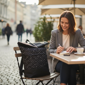 #HMM3 Fekete fehér háromszög  mintás vízhatlan rolltop hátizsák, Táska & Tok, Laptoptáska, laptop hátizsák, , MESKA