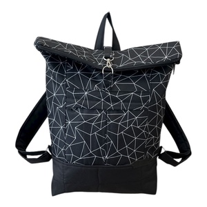 #HMG3 Fekete fehér geometriai mintás vízhatlan rolltop hátizsák - táska & tok - laptoptáska, laptop hátizsák - Meska.hu