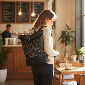 #HMG3 Fekete fehér geometriai mintás vízhatlan rolltop hátizsák, Táska & Tok, Laptoptáska, laptop hátizsák, , MESKA