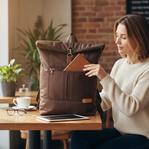 #HME15 Blaur világos barna vízhatlan rolltop hátizsák  - Meska.hu