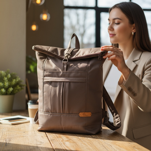 #HME17 Blaur szürkés barna vízhatlan rolltop hátizsák  - Meska.hu