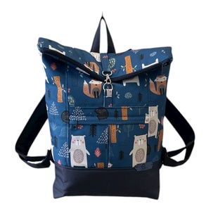 #HMA7 Blaur erdei állatok kék maci vízhatlan rolltop hátizsák  - táska & tok - laptoptáska, laptop hátizsák - Meska.hu