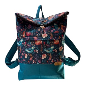 #HMA11 Blaur rózsa és madár mintás  vízhatlan rolltop hátizsák  - táska & tok - laptoptáska, laptop hátizsák - Meska.hu