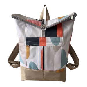 #HSM21 Blaur krém türkiz mintás vízhatlan rolltop hátizsák - táska & tok - laptoptáska, laptop hátizsák - Meska.hu