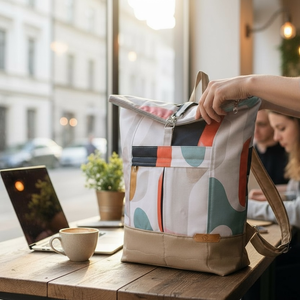 #HSM21 Blaur krém türkiz mintás vízhatlan rolltop hátizsák, Táska & Tok, Laptoptáska, laptop hátizsák, , MESKA