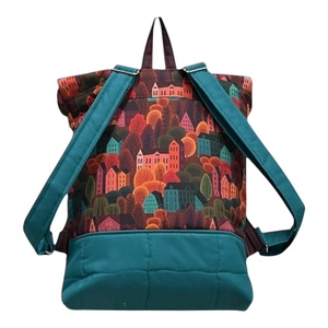 #HMM23 Blaur bordó türkiz város mintás vízhatlan rolltop hátizsák - táska & tok - laptoptáska, laptop hátizsák - Meska.hu