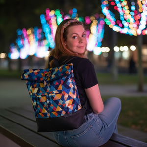 #HMM20 Blaur kék geometriai mintás vízhatlan rolltop hátizsák, Táska & Tok, Laptoptáska, laptop hátizsák, , MESKA