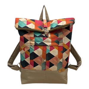 #HMG24 Blaur bézs türkiz geometriai mintás vízhatlan rolltop hátizsák - táska & tok - laptoptáska, laptop hátizsák - Meska.hu