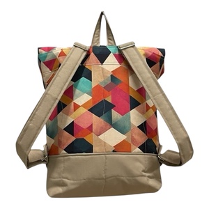 #HMG24 Blaur bézs türkiz geometriai mintás vízhatlan rolltop hátizsák - táska & tok - laptoptáska, laptop hátizsák - Meska.hu