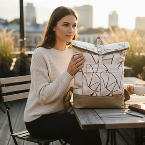 #HMM26 Blaur krém arany márvány mintás vízhatlan rolltop hátizsák, Táska & Tok, Laptoptáska, laptop hátizsák, , MESKA