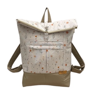 #HMV 27 Blaur krém virágos mintás vízhatlan rolltop hátizsák - táska & tok - laptoptáska, laptop hátizsák - Meska.hu