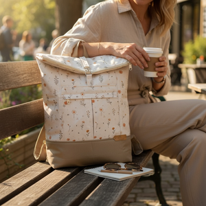 #HMV 27 Blaur krém virágos mintás vízhatlan rolltop hátizsák, Táska & Tok, Laptoptáska, laptop hátizsák, , MESKA