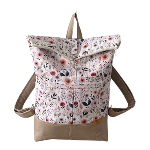 #HMV 30 Blaur krém virágos mintás vízhatlan rolltop hátizsák - táska & tok - laptoptáska, laptop hátizsák - Meska.hu