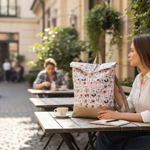 #HMV 30 Blaur krém virágos mintás vízhatlan rolltop hátizsák - Meska.hu