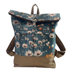 #HMV 33 Blaur krém virágos mintás vízhatlan rolltop hátizsák - táska & tok - laptoptáska, laptop hátizsák - Meska.hu