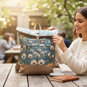 #HMV 33 Blaur krém virágos mintás vízhatlan rolltop hátizsák - Meska.hu