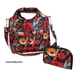 Blaur Fekete alapon piros virág mintás válltáska / kézitáska #TV1 - Meska.hu