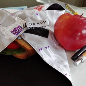 Lámás újraszalvéta - szürke, láma mintás fekete élelmiszerbarát belsővel, szendvics csomagolására - táska & tok - uzsonna- & ebéd tartó - szendvics csomagoló - Meska.hu